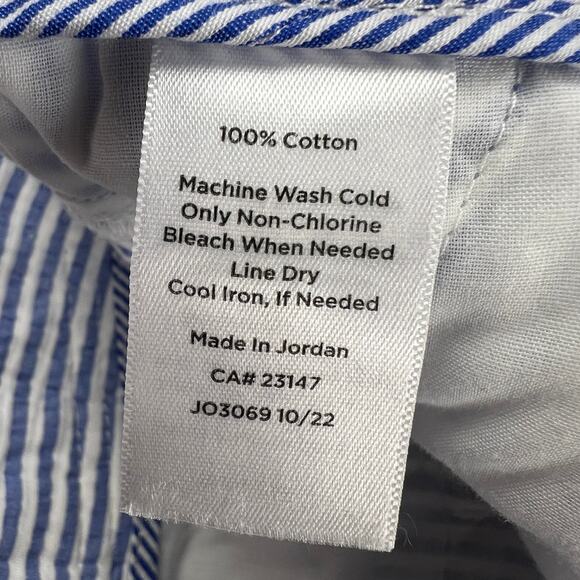 Talbots Relaxed Chino Short 7" Inseam Cotton Seersucker Blue White Size 24W - Picture 9 of 10